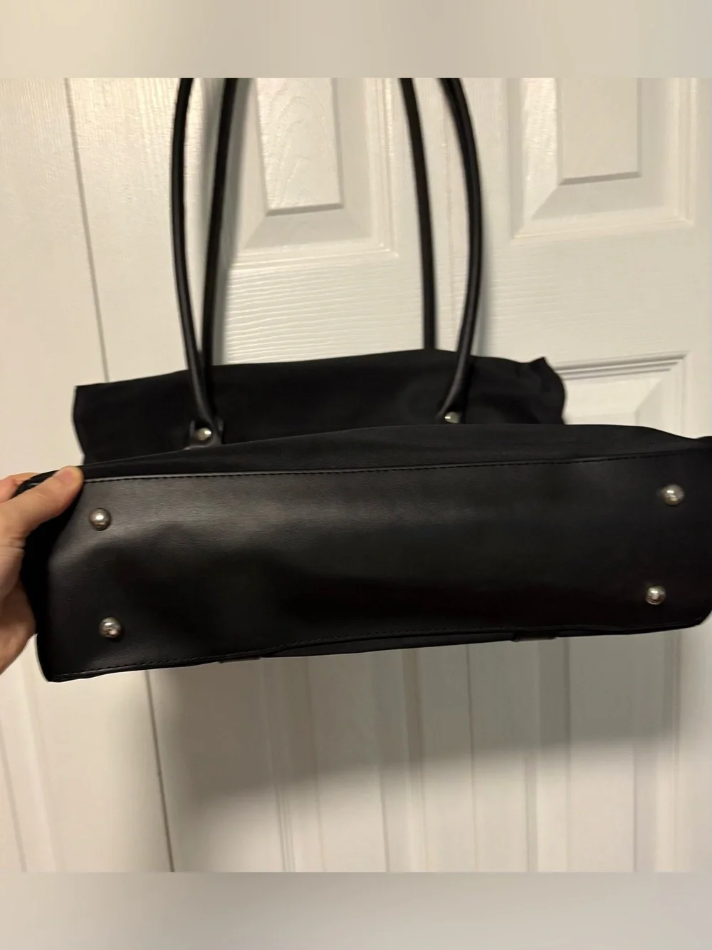 NWOT Classic Black NylonTote Bag with Silver Tone Closure - Sleek Everyday Carry